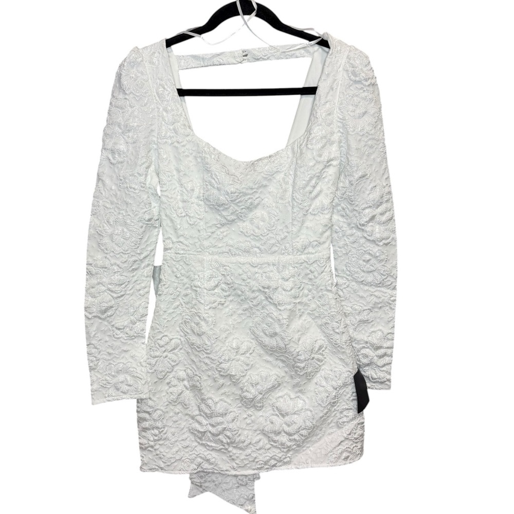 Lulus Elevated Icon White Jacquard Long‎ Sleeve Bow Mini Dress Size XS